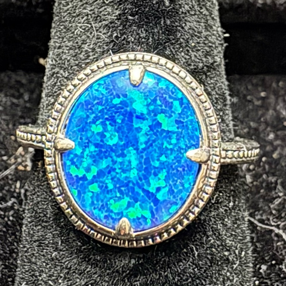 Elegant Blue Opal Silver Ring